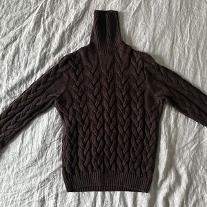 Falconeri 100% Brown Wool Fisherman Turtleneck Sweater size M Mens